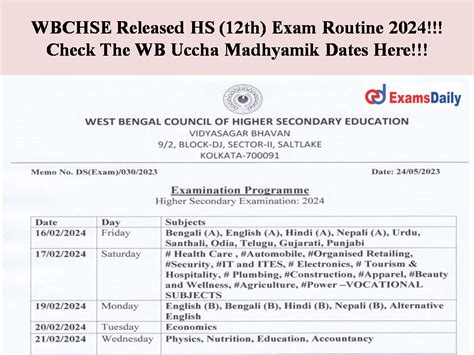 wbchse hs exam dates 2001